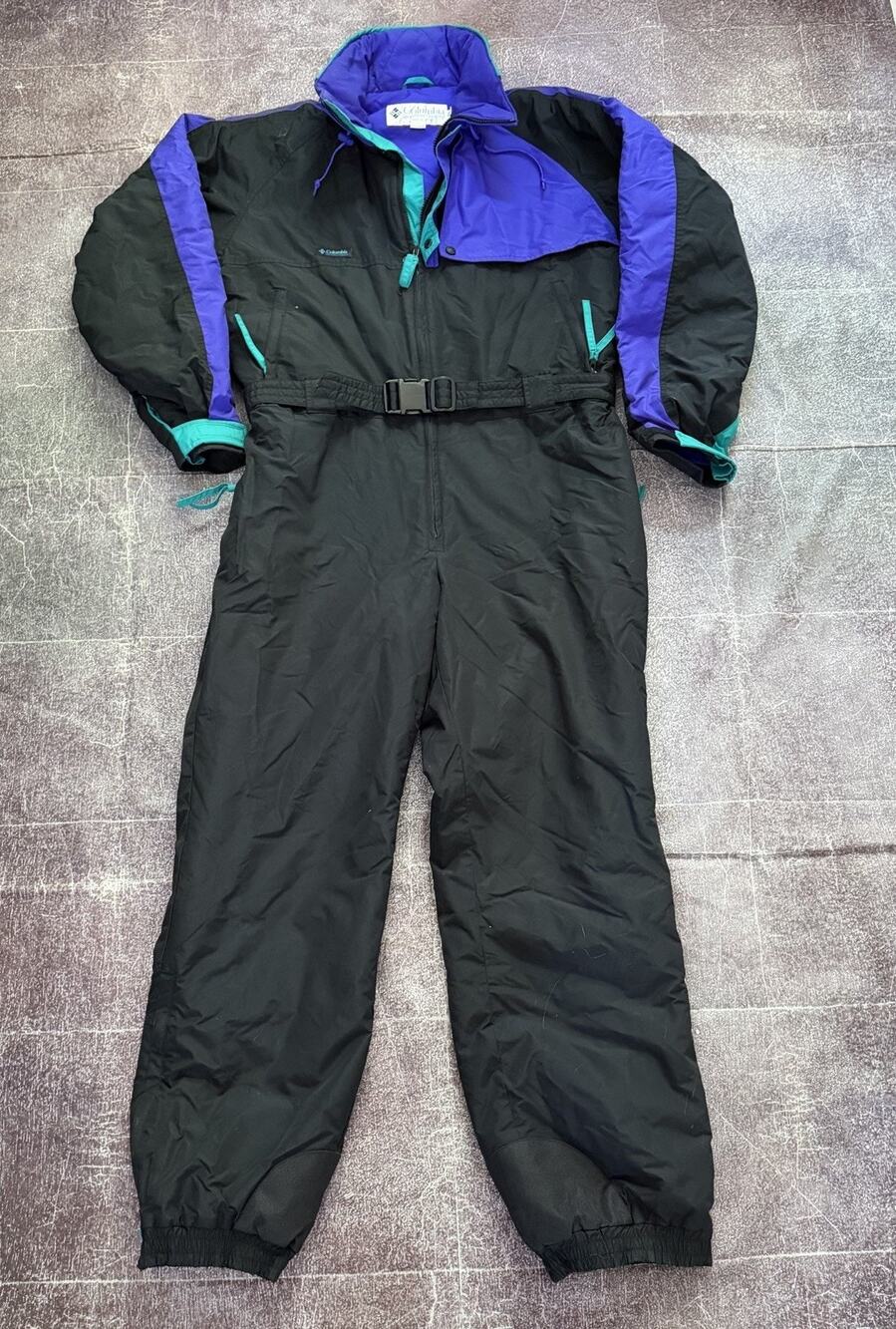 Men's Vintage 90's Columbia Radial Sleeve Black One Piece Winter Snowsuit Sz L